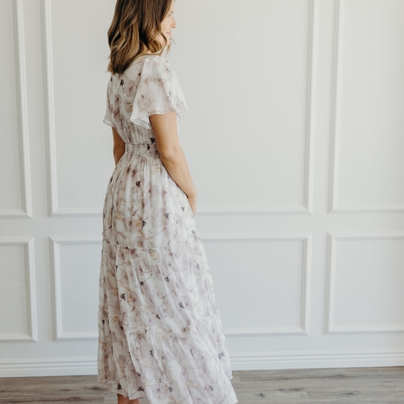 MikaRose Floral Maxi Dress Cream and Purple - Picture 6 of 17